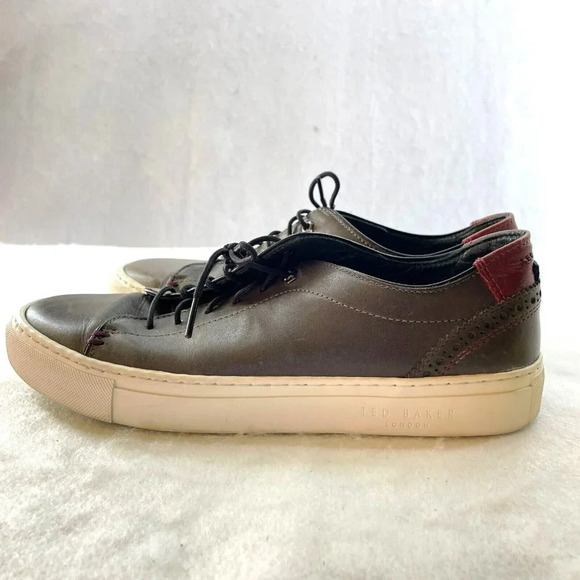 Ted Baker London Leather Sneaker Shoe Men's Sz 7 UK Gray Eyelet Low Top Lace Up - Picture 2 of 11